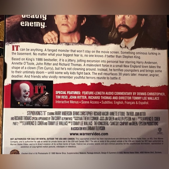 ‼️SOLD‼️ Steven King’s IT (DVD) - Warner Bros. Video Presents 🤡 - Picture 3 of 8
